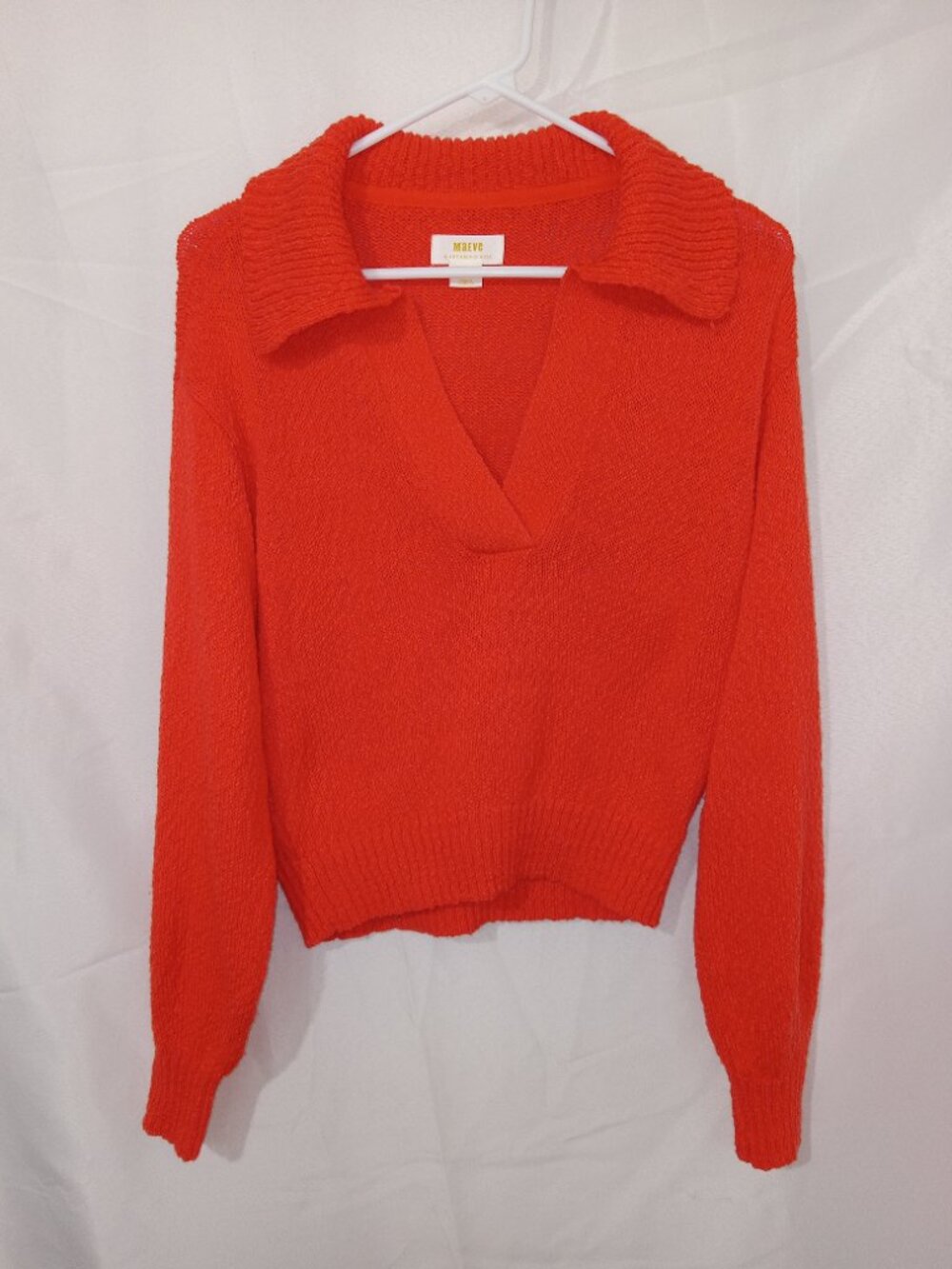 Anthropologie Sweater Womens XS Maeve V Neck Polo Hot Lava Pullover Knit - Picture 2 of 11